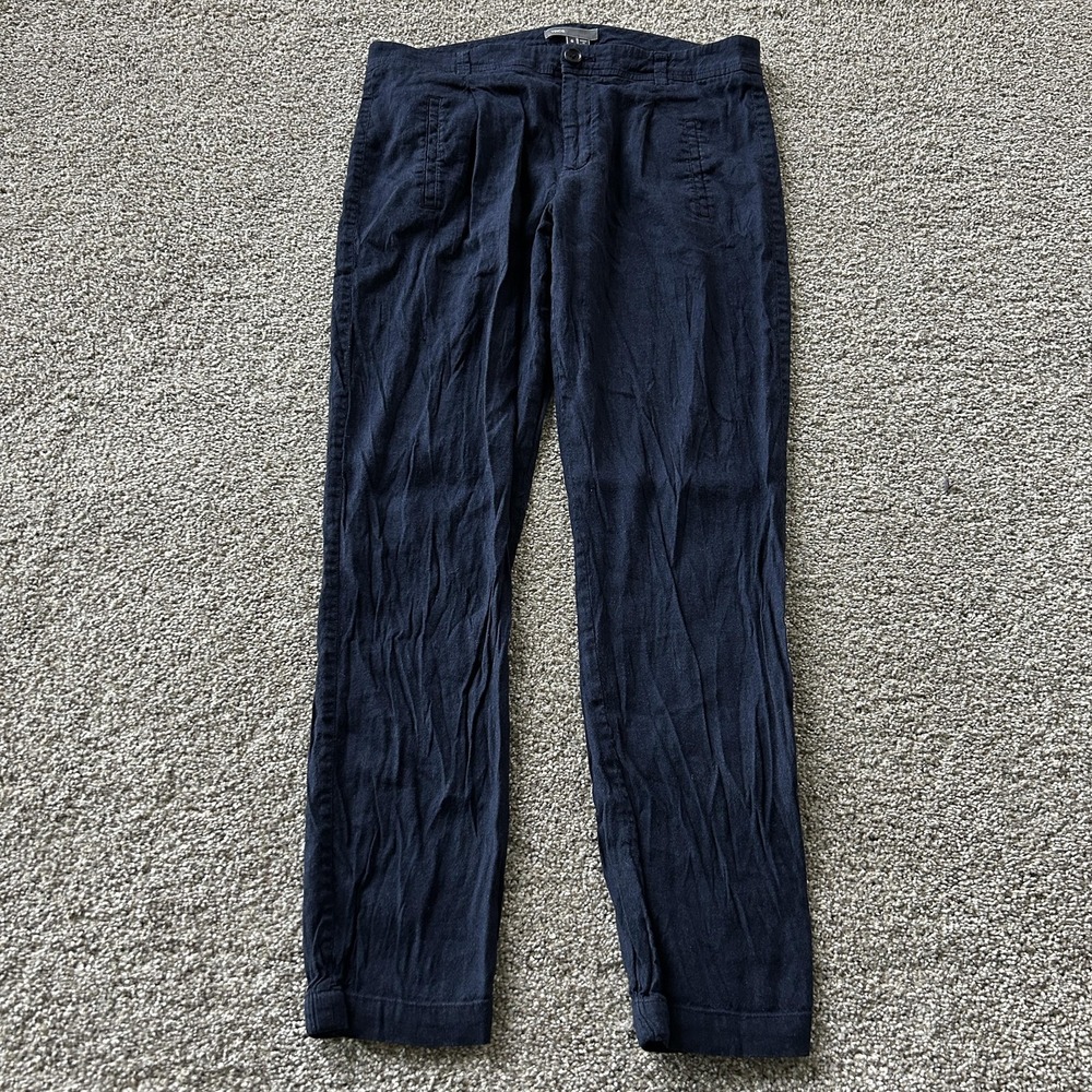 Vince Pants Womens 6 Blue Linen Rayon Chino Pleated Tapered Lightweight Casual